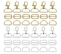 Csirnto 36 Pièces Mousqueton pour Sac 25mm Mousqueton Couture Crochets Pivotant avec Anneaux de D et Boucle en Métal Tri-Glide Accessoire Couture Mercerie pour Sac à Dos Sac à Main, Or et Argent