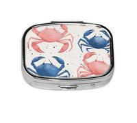 CSIVKEJ Boîte à pilules carrée à 2 compartiments avec imprimé crabe à l'aquarelle - Sac à main portable - Mini organisateur de médicaments de voyage