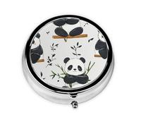 CSIVKEJ Boîte à pilules ronde à 3 compartiments avec imprimé pandas mignon - Sac à main portable - Mini organisateur de médicaments de voyage