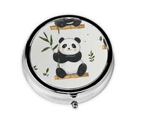 CSIVKEJ Boîte à pilules ronde à 3 compartiments avec imprimé pandas mignon - Sac à main portable - Mini organisateur de médicaments de voyage