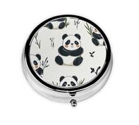 CSIVKEJ Boîte à pilules ronde à 3 compartiments avec imprimé pandas mignon - Sac à main portable - Mini organisateur de médicaments de voyage