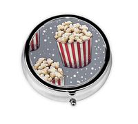 CSIVKEJ Boîte à pilules ronde à motif imprimé popcorn 3 compartiments de poche décorative portable mini organisateur de médicaments de voyage