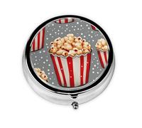 CSIVKEJ Boîte à pilules ronde à motif imprimé popcorn 3 compartiments de poche décorative portable mini organisateur de médicaments de voyage