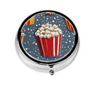 CSIVKEJ Boîte à pilules ronde à motif imprimé popcorn 3 compartiments de poche décorative portable mini organisateur de médicaments de voyage
