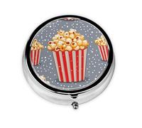 CSIVKEJ Boîte à pilules ronde à motif imprimé popcorn 3 compartiments de poche décorative portable mini organisateur de médicaments de voyage