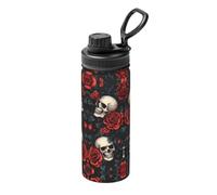 CSIVKEJ Bouteille d'eau isotherme en acier inoxydable avec motif tête de mort et fleur 532 ml pour le sport et les voyages
