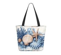 CSIVKEJ Grand sac fourre-tout pour femme, sac de plage portable, sac d'épicerie réutilisable, Coquillage de mer étoile de mer 1, Taille unique