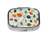 CSIVKEJ Pilulier carré à 2 compartiments avec imprimé feuilles - Poche décorative - Portable - Mini organisateur de médicaments de voyage