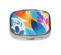 CSIVKEJ Pilulier carré à 2 compartiments avec imprimé floral coloré - Sac à main de poche - Portable - Mini médicament de voyage - Support de vitamines