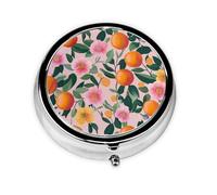CSIVKEJ Pilulier rond à 3 compartiments avec imprimé floral et fruits - Poche décorative - Portable - Mini organisateur de médicaments de voyage