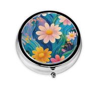 CSIVKEJ Pilulier rond à 3 compartiments avec imprimé floral - Poche décorative - Portable - Mini organisateur de voyage