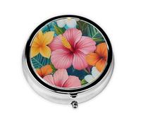CSIVKEJ Pilulier rond à 3 compartiments avec imprimé floral - Poche décorative - Portable - Mini organisateur de médicaments de voyage