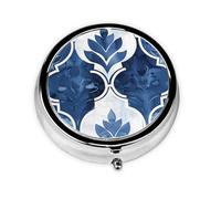 CSIVKEJ Pilulier rond à 3 compartiments avec imprimé mandala bleu, sac à main de poche, sac à main, mini voyage médicament, tablette et vitamines