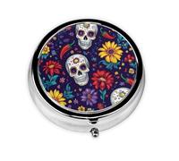 CSIVKEJ Pilulier rond à 3 compartiments avec imprimé tête de mort et piment