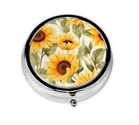 CSIVKEJ Pilulier rond à 3 compartiments avec imprimé tournesol jaune - Sac à main de poche décoratif - Mini voyage - Pour médicaments et vitamines