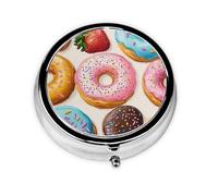 CSIVKEJ Pilulier rond coloré imprimé donuts 3 compartiments pochette sac à main portable mini voyage médicaments organisateur
