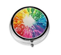 CSIVKEJ Pilulier rond coloré imprimé tie-dye 3 compartiments pochette sac à main portable mini organisateur de médicaments de voyage