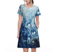 CSIVKEJ Robes pour femmes, robe t-shirt à manches courtes et col rond, robe trapèze plissée décontractée, taille S à 3XL, Fleurs 17, XL