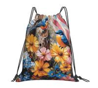 CSIVKEJ Sac à cordon de serrage pour gym, sport, voyage, travail, yoga, unisexe pour adulte, Drapeau américain oiseaux 19, taille unique
