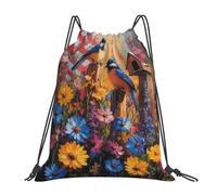CSIVKEJ Sac à cordon de serrage pour gym, sport, voyage, travail, yoga, unisexe pour adulte, Drapeau américain oiseaux 15, taille unique