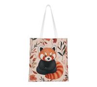 CSIVKEJ Sac fourre-tout en toile pour femme, sac à bandoulière décontracté, réutilisable, sac d'épicerie multifonction, Panda rouge mignon 8, 38cmx40.6cm