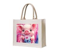 CSIVKEJ Sac fourre-tout en toile réutilisable multi-usages pour courses, voyage, gym, Cochon mignon 12, Taille unique