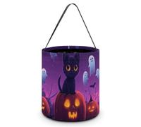 CSIVKEJ Sac fourre-tout réutilisable avec imprimé chat citrouille fantôme d'Halloween noir