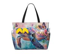 CSIVKEJ Sacs de plage pour femmes, sacs fourre-tout de plage imperméables avec fermeture éclair, sac de piscine pour voyage, vacances, Tortue Papillon Fleur 20, 45x38x17 cm