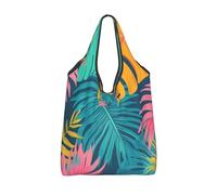 CSIVKEJ Sacs d'épicerie réutilisables avec poignées, légers, se replient dans une petite pochette lavable, Feuilles tropicales 15, Taille unique