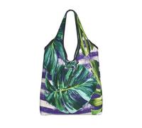 CSIVKEJ Sacs d'épicerie réutilisables avec poignées se replient dans une petite pochette lavable, Feuilles tropicales 15, Small
