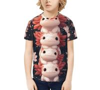 CSIVKEJ T-shirt fantaisie à manches courtes et col rond pour garçons et filles de 6 à 16 ans, Axolotl rose 9, 10-12 ans