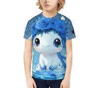 CSIVKEJ T-shirt fantaisie à manches courtes et col rond pour garçons et filles de 6 à 16 ans, Dessin animé Axolotl 20, 12-14 ans