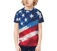 CSIVKEJ T-shirt fantaisie à manches courtes et col rond pour garçons et filles de 6 à 16 ans, Drapeau Amérique 13, 10-12 ans
