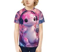 CSIVKEJ T-shirt fantaisie à manches courtes et col rond pour garçons et filles de 6 à 16 ans, Tie Dye Axolotl 3, 14-16 ans