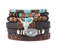CSIYANJRY99 Bracelets occidentaux en cuir pour femmes et hommes - Style cowboy chic - Tenue de concert campagnard - Bracelet à perles turquoise - Accessoire de cowgirl bohème 2025, One Size, Alliage