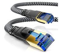 CSL - Câble réseau CAT 8 plat 40 Gbits - Manteau en coton - 10 m - Câble de raccordement LAN - Câble Ethernet RJ45 CAT 8 Gigabit - Vitesse de 40 000 Mbit/s - Câble plat - Câble d'installation - Cat 6 Cat 7
