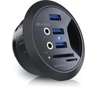 CSL - Hub de Bureau encastrable USB 3.2 Gen 1, Lecteur de Cartes, Chargeur encastré de Bureau, Concentrateur USB 3.0, Audio Jack 3.5mm Haut-Parleur Microphone, Desk Hub Card Reader microSD SDXC RSMMC
