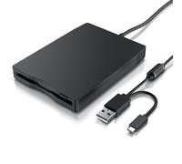 CSL - Lecteur de Disquettes Externe USB A et USB C - FDD 3,5 Pouces 1,44 Mo - Floppy Disk Drive Slim Portable - Compatible PC & Windows 10/11 - Plug & Play Noir