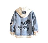 CSOCKS The Promised Neverland Veste en jean Manga Emma Norman Ray Pull Sweat à Capuche Manteau en jean animé pour Hommes Femmes Jeunes