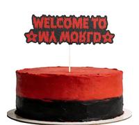 Csoisoy Décoration de Gâteau Welcome To My World, en Papier Pailleté Rouge et Noir Sur Le Thème de l'Horreur avec Des Motifs Fleurs Carnivores pour Une Fête d'Anniversaire Ou d'Halloween