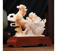 CSPJPIZIYB Statue de Cheval Feng Shui Porte-Bonheur Richesse, Sculpture Résine Imitation Jade avec Socle en Bois, Décoration Maison Bureau Cadeau Inauguration