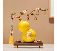 CSPJPIZIYB Statue de Gourde Feng Shui, Ornement en Céramique WU Lou pour Attirer la Richesse, avec 2 Lingots d'or, Idéal pour la Décoration de la Maison ou du Bureau(Yellow)