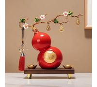 CSPJPIZIYB Statue de Gourde Feng Shui, Ornement en Céramique WU Lou pour Attirer la Richesse, avec 2 Lingots d'or, Idéal pour la Décoration de la Maison ou du Bureau(Red)