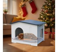CSQOO Niche d'extérieur imperméable pour chat avec porte d'évasion, maison en plastique pour chats sauvages, maison d'extérieur pour chat avec tapis, maison robuste pour chats d'extérieur, assemblage