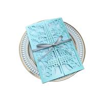 CSSHNL Faire Part De Mariage Invitation d'anniversaire Tour Eiffel découpée au laser en rose for une fête de fiançailles ou un mariage(Blue)