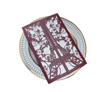 CSSHNL Faire Part De Mariage Invitation d'anniversaire Tour Eiffel découpée au laser en rose for une fête de fiançailles ou un mariage(Red)