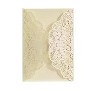 CSSHNL Faire Part De Mariage Lot de 25 ou 50 cartes d'invitation de mariage découpées au laser, avec dentelle et fleurs, for anniversaire, mariage, fête prénuptiale, décoration(Beige,50pcs)