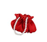 CSSHNL Pochette en Perles Sac seau en satin perlé, joli sac à main, parfait for les robes de banquet, pochette de fête avec bandoulière amovible(Red)