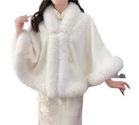CSSHNL Ponchos d'hiver Poncho d'hiver élégant et doux en fausse fourrure de lapin, manteau épais chaud avec doublure velours for femme(WHITE)