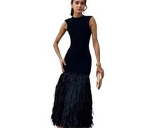 CSSHNL Robe à Franges Robe à Franges débardeur à Franges Robes tricotées élégantes Mode Couleur Unie sans Manches été(Black 1,XL)